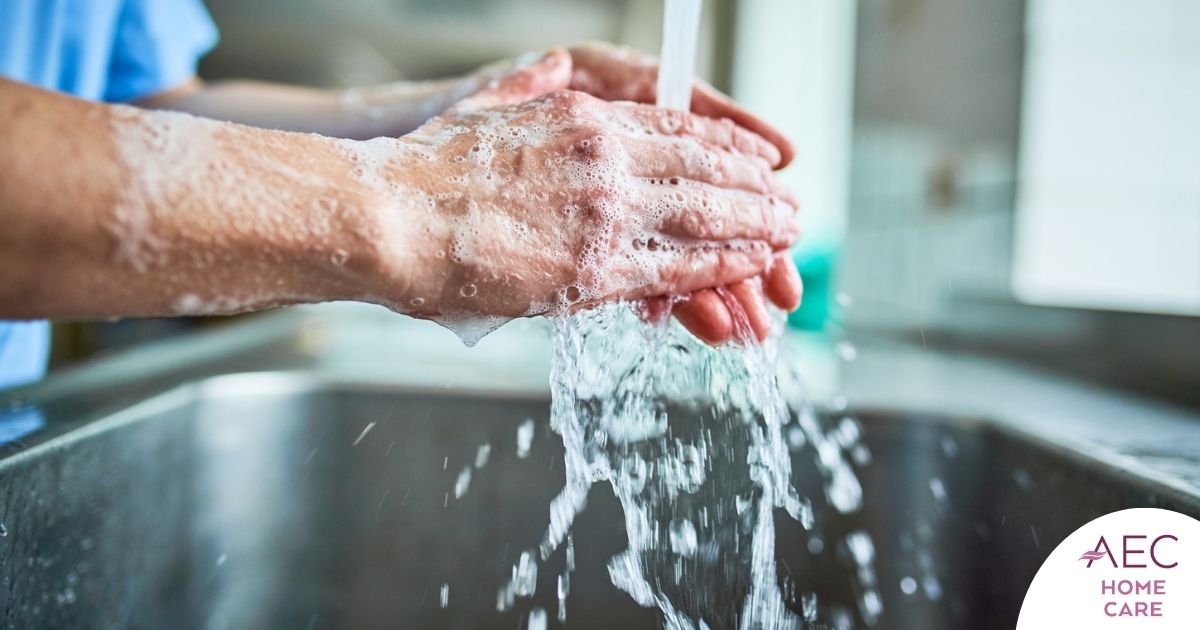 Observing hand hygiene as a part of caregiver wellness during flu season.